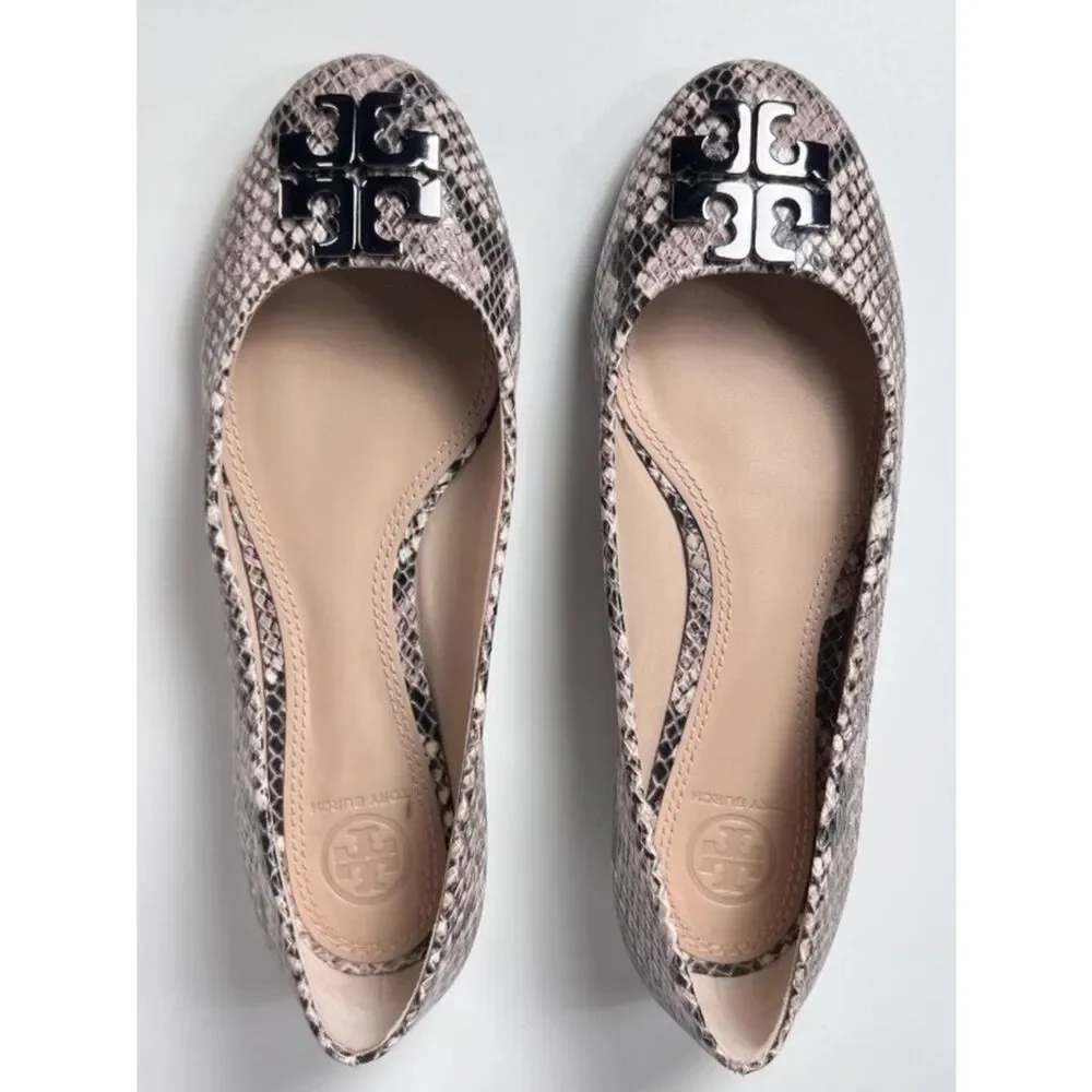 Tory Burch Lowell Neutral Snake-Print Logo Ballet Flats size 6
